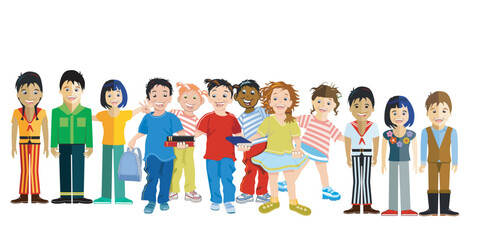 Obraz premium Eine große Gruppe von Kindern vergnügt beisammen, isoliert illustration-.eps