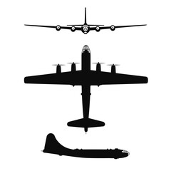Vector illustration silhouette of the Boeing B-29 Superfortress isolated