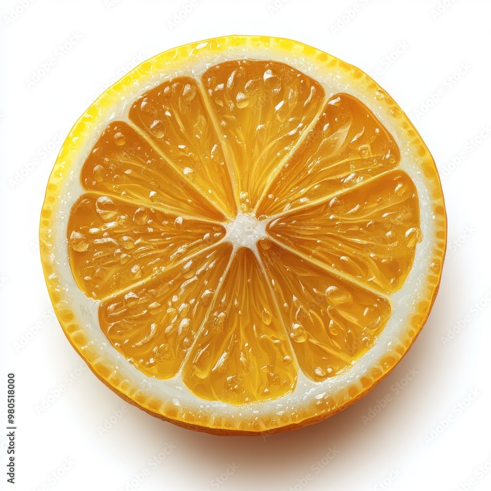 Poster lemon slice macro: a captivating close-up of a juicy lemon slice, revealing its intricate texture an