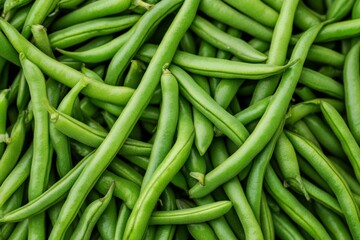 A pile of fresh green beans a green bean