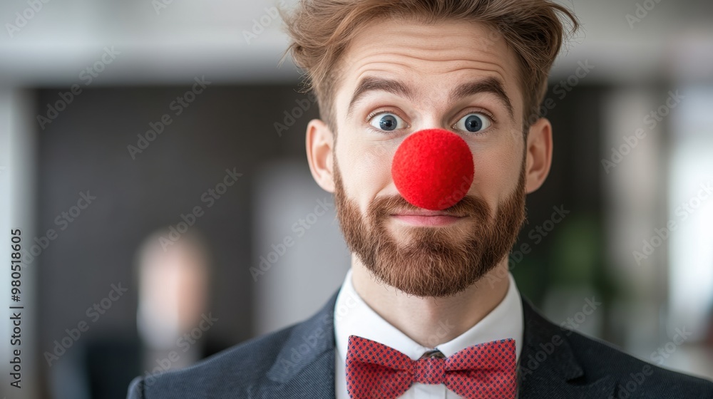 Sticker A man with a red nose and beard wearing a suit, AI