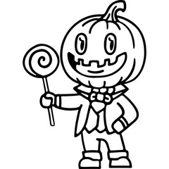 cute halloween pumpkin boy costume illustration for card website, application, printing, document, poster design, etc.