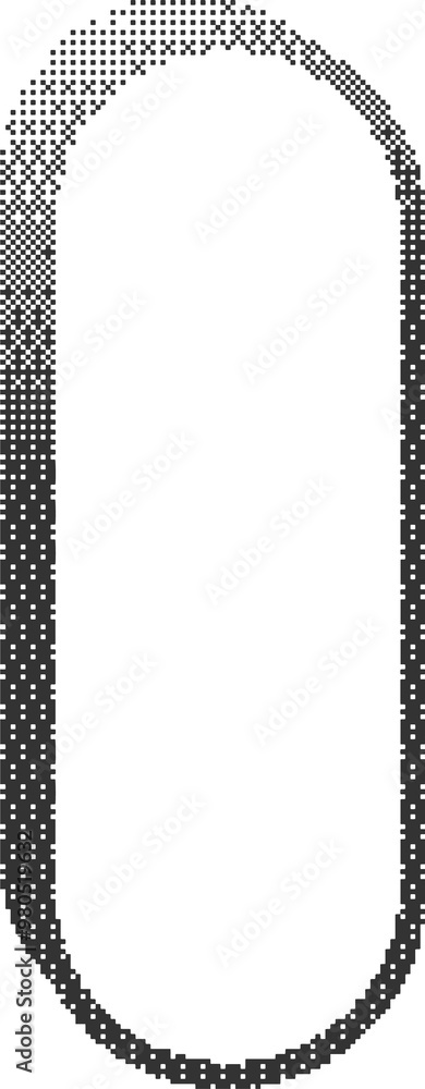 Poster pixel pattern frame. bitmap arch window. noisy arcade game gradient arc. dotted dither graphic eleme
