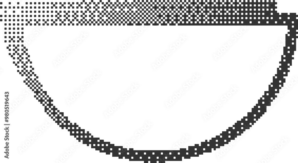 Poster pixel pattern frame. bitmap arch window. noisy arcade game gradient arc. dotted dither graphic eleme