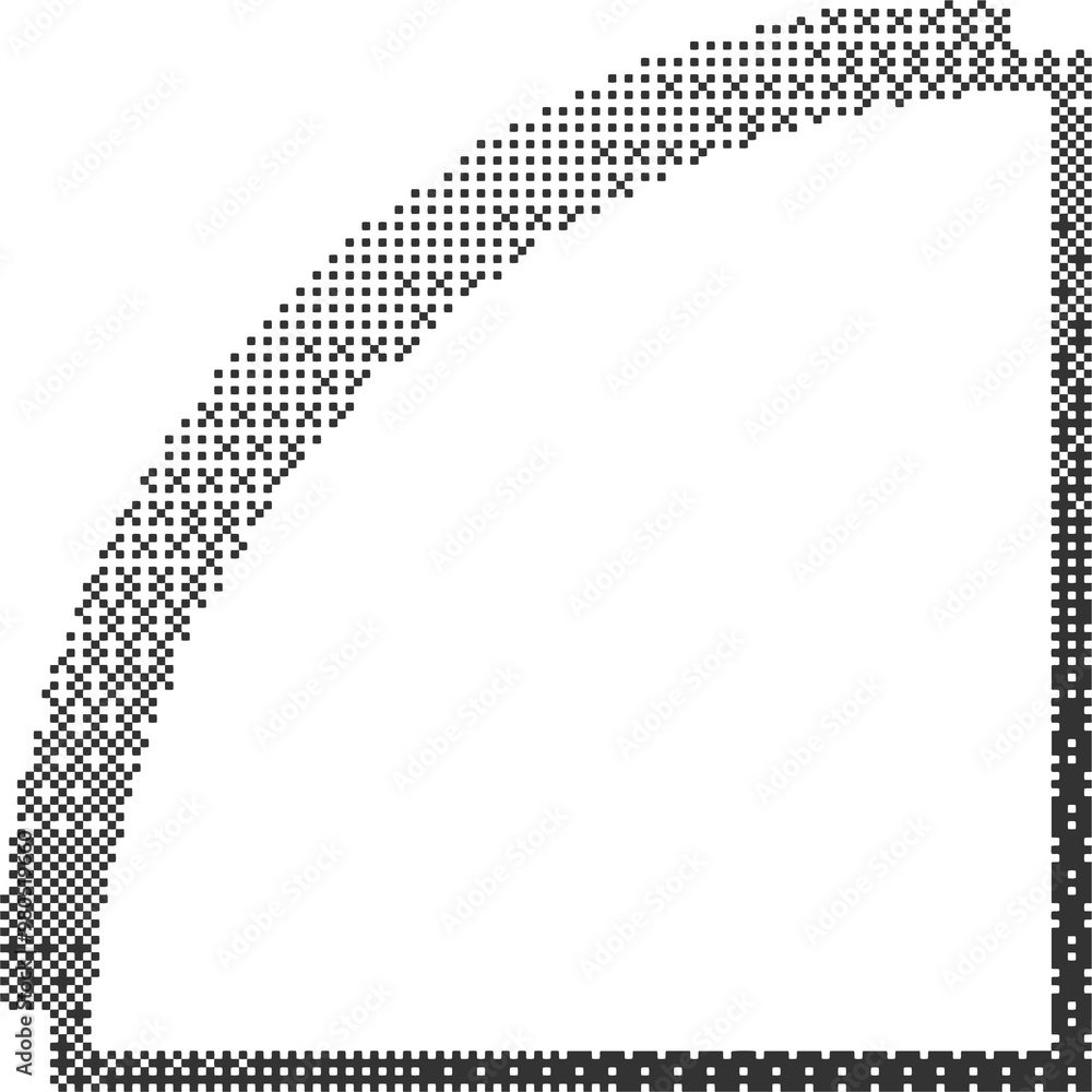 Poster pixel pattern frame. bitmap arch window. noisy arcade game gradient arc. dotted dither graphic eleme
