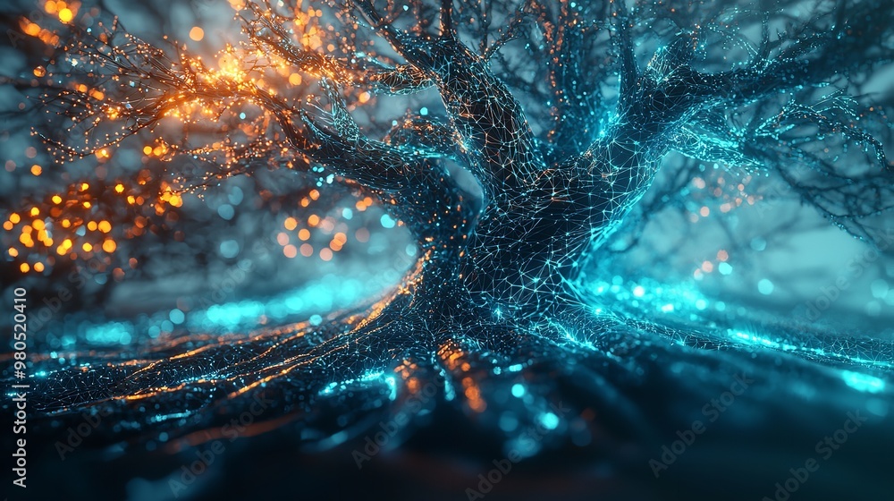 Poster an ai neural network learning process, digital brain concept