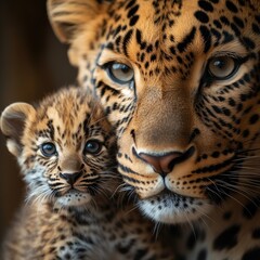 Obraz premium Leopard mother and cub posing in the jungle