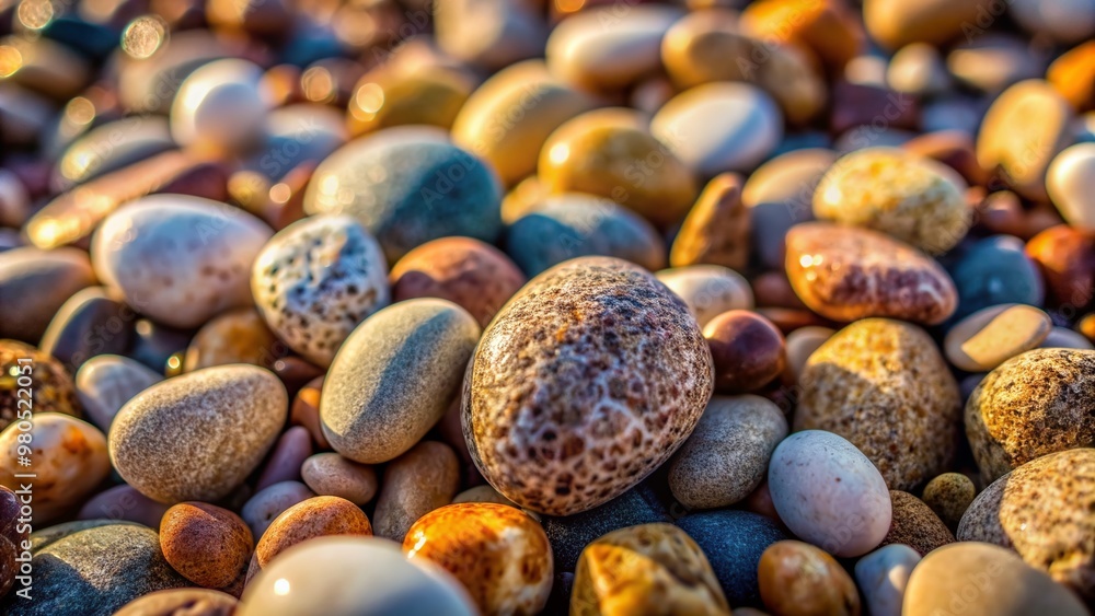 Poster a macro shot of a pebble surface, capturing the delicate textures, natural patterns, and intricate d