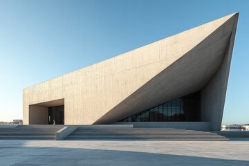 Modern building exterior with angled walls and stairs