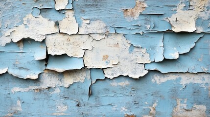 Obraz premium Close-Up of Weathered Blue Paint Peeling Off Wooden Surface, Textured Background of Aged and Distressed Wood, Rustic and Vintage Aesthetic for Design and Artistic Projects