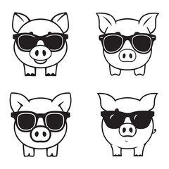 Fototapeta premium Pig wear a sunglass silhouette set black color vector illustration