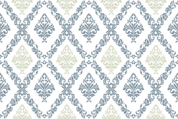 Find illustration vector seamless bold floral arabesque pattern in damask style motifs suitable for wallpaper, clothing, fabric and textiles design isolated over white colored background archive EPS.