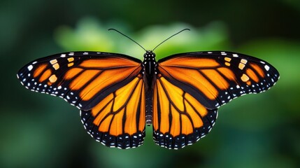 Monarch butterfly with vivid orange and black wings resting gracefully on a soft background highlighting its natural beauty and delicate structure