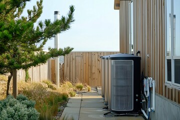 An HVAC System With Geothermal Technology Installed In An Eco-Friendly Home. The System Provides Sustainable Heating And Cooling