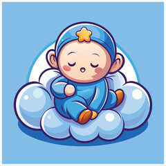 PrCute Baby Sleeping On Cloud Pillow Cartoon Icon Illustration.
int