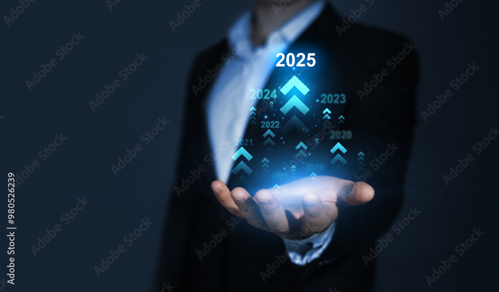 Poster growth and development chart of company in new year 2025. development to success and motivation in 2