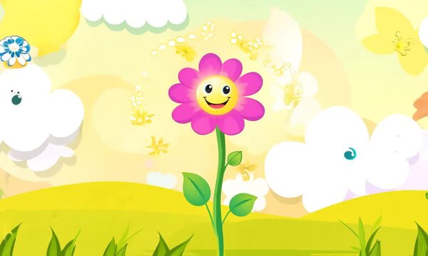 Smiling funny flower, drawn in cartoon style. Generative AI