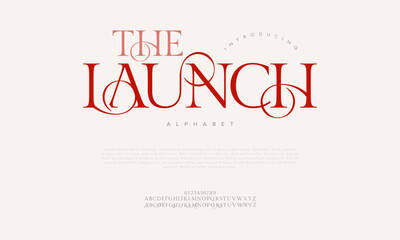 Thelaunch typography beauty fashion elegant minimalist serif italic fonts decorative wedding vintage retro logos. Minimal luxury font alphabet logo. Vector illustration