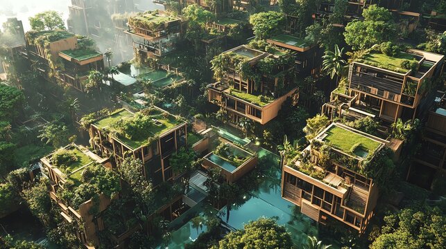 A mesmerizing drones-eye view of a vibrant utopian city