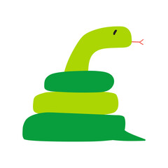 Green snake. Cute design. Hand drawn illustration on white background. Flat design.