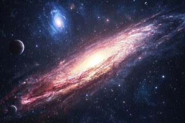 A Spiral Galaxy With Stars and Planets in the Dark Void of Space