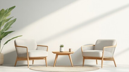 Obraz premium Sunlit living room with modern art mural featuring pastel colors and organic shapes.