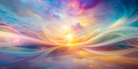 Celestial Dawn: A symphony of color paints the sky as ethereal ribbons of light dance across the horizon, heralding a new day filled with hope and wonder. 