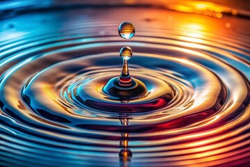 Mesmerizing high-speed capture of a solitary water droplet's impact, surrounded by concentric circular ripples, showcasing the fleeting beauty of fluid dynamics in motion.
