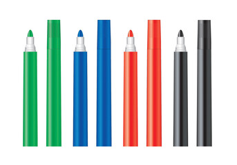 Markers set with round tip in different colors isolated on white background