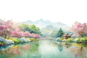 Serene View with Mountains and Clouds