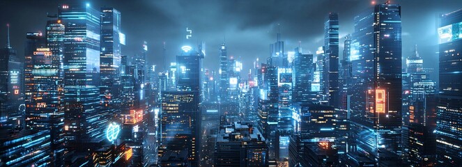 Fototapeta premium AI-powered city, advanced infrastructure, digital integration, futuristic technology