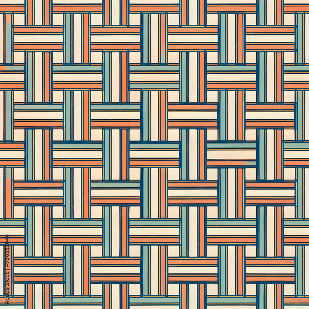 Poster woven tapestry: a seamless pattern of intersecting lines in warm and cool tones creates a visually a