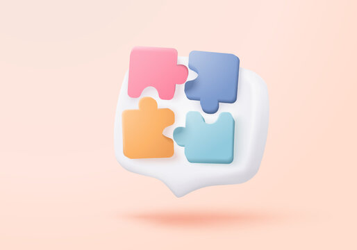3D jigsaw puzzle pieces icon symbol of teamwork. Problem-solving, business challenge of people connect jigsaw, partnership match colleague concept. 3d teamwork idea icon vector render illustration