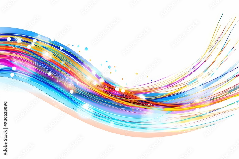 Poster Dynamic abstract waves of colorful light flowing across the frame, representing creativity, energy, and movement in a vibrant and futuristic visual design.