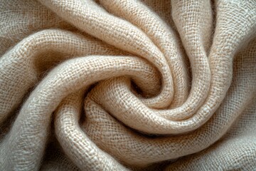 Fototapeta premium Beige Knit Fabric Texture Soft Wool Blanket Cozy Swirl Pattern Natural Fiber Textile Background