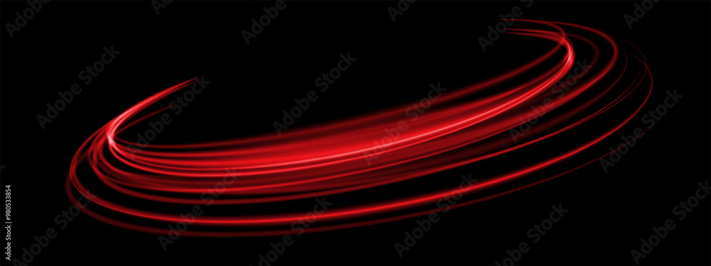 Poster abstract red speed light lines neon ring glowing circle round movement on black background vector