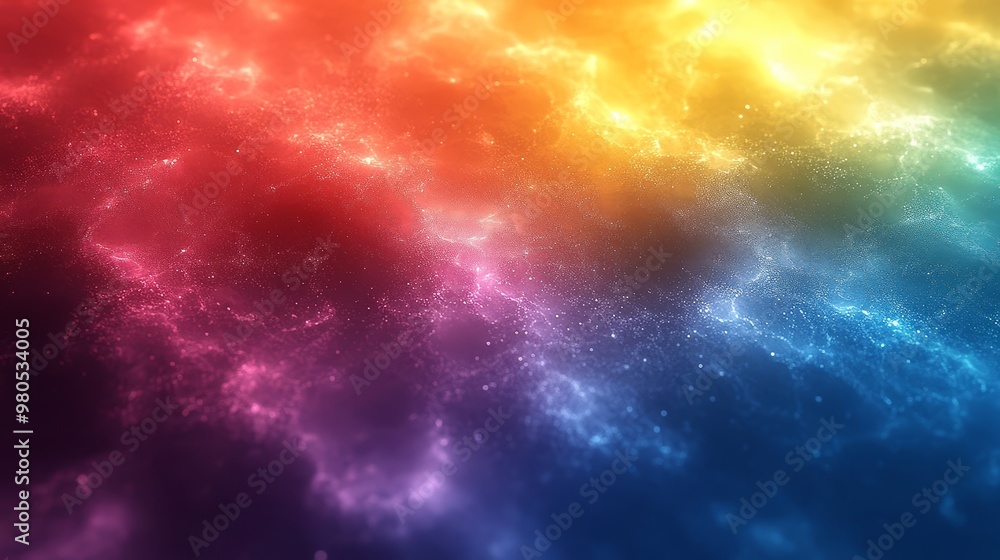 Wall mural abstract rainbow gradient background with glowing particles