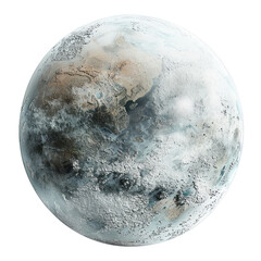 A planet with white colors covered in dust, with an icy fog atmosphere.