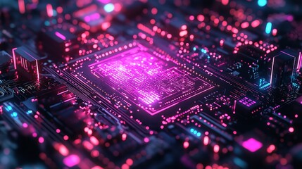 Obraz premium Illuminated Motherboard with a Pink CPU