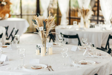 Detail of a wedding dinner setting, summer event