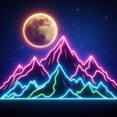 moon with mountain neon lights 