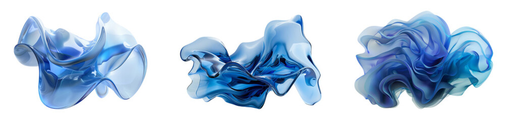 Obraz premium Set of 3D purple abstract swirl. Color waves shapes gradients elements design, isolated on white background, png 