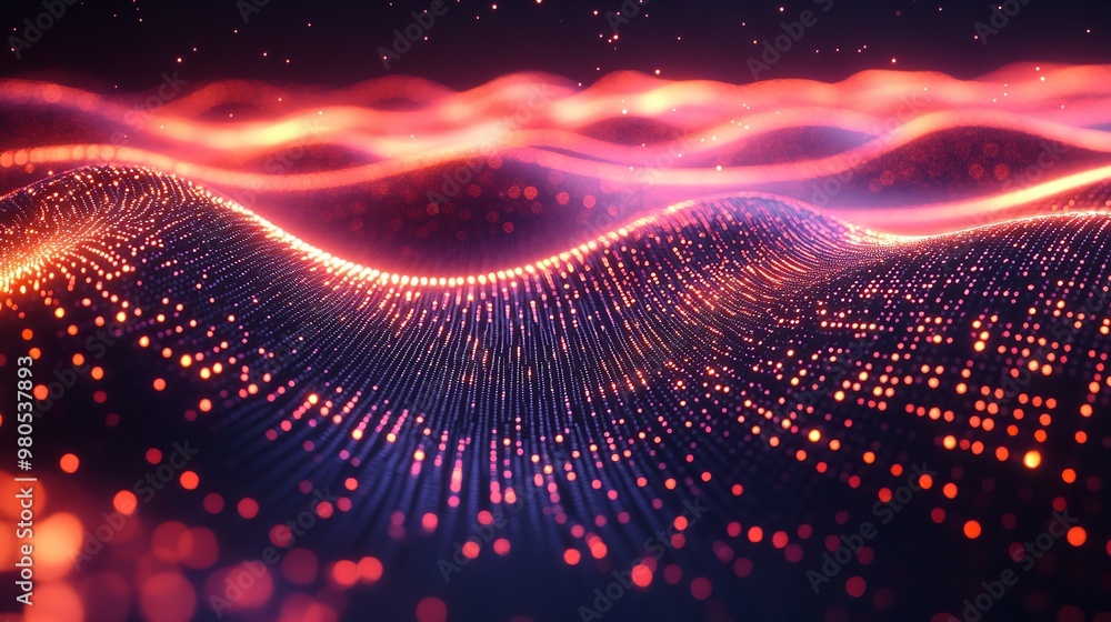 Aufkleber 3d rendering of colorful glowing waves flowing in the dark background, glowing light effect