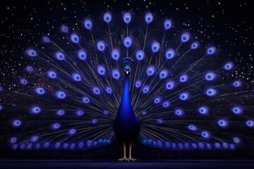Majestic peacock displaying vibrant plumage under starry night sky