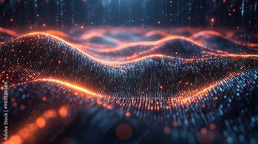 Aufkleber 3d rendering of colorful glowing waves flowing in the dark background, glowing light effect