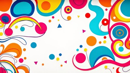 Fototapeta premium Vibrant colors and whimsical shapes on a fresh white surface, swirling lines and abstract patterns blending together in