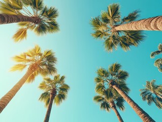 Tropical Palm Trees Against Clear Blue Sky In Brasil