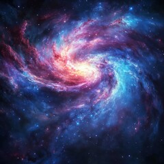 A vibrant, swirling nebula with a bright core in a starry night sky.