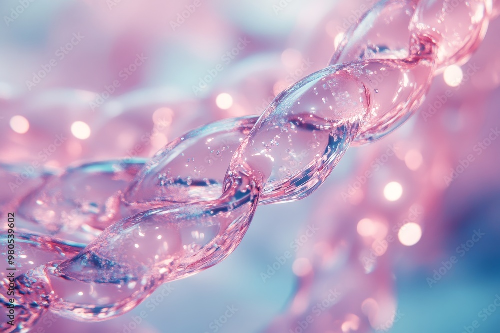 Poster macro close up of pink dna helix with light reflections symbolizing genetic engineering molecular bi