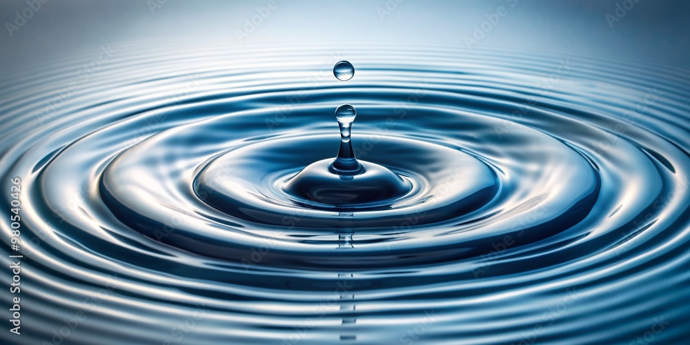 Poster a singular water droplet splashes into a calm pool, creating a mesmerizing circular pattern of rippl